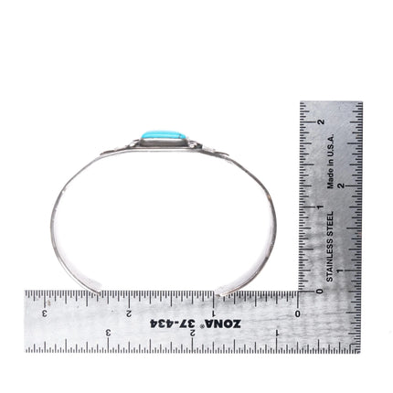6.55" c1940's Navajo hand stamped cuff bracelet nice turquoise sterling silver - Estate Fresh Austin