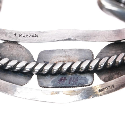 6.12" Harry Morgan Navajo Revival sterling silver 3 stone cuff bracelet Nice turquoise - Estate Fresh Austin
