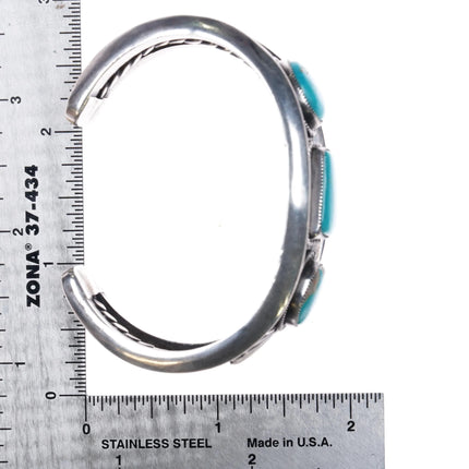 6.12" Harry Morgan Navajo Revival sterling silver 3 stone cuff bracelet Nice turquoise - Estate Fresh Austin