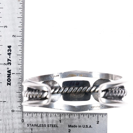 6.12" Harry Morgan Navajo Revival sterling silver 3 stone cuff bracelet Nice turquoise - Estate Fresh Austin