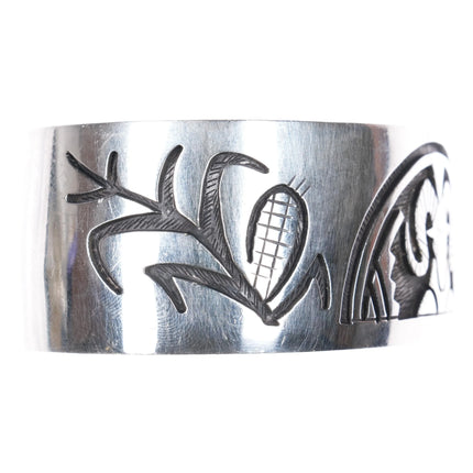 Victor Coochwytewa Hopi Overlay Kopavi- Ram/Corn cuff bracelet sterling silver - Estate Fresh Austin