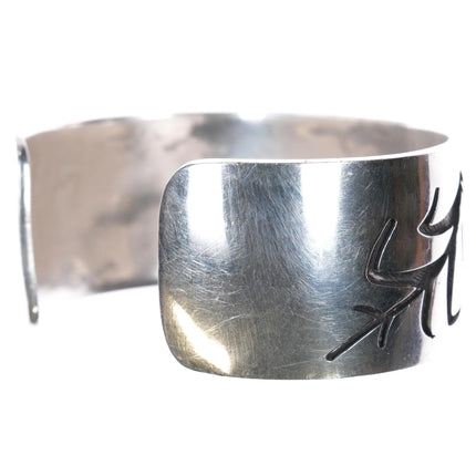 Victor Coochwytewa Hopi Overlay Kopavi- Ram/Corn cuff bracelet sterling silver - Estate Fresh Austin