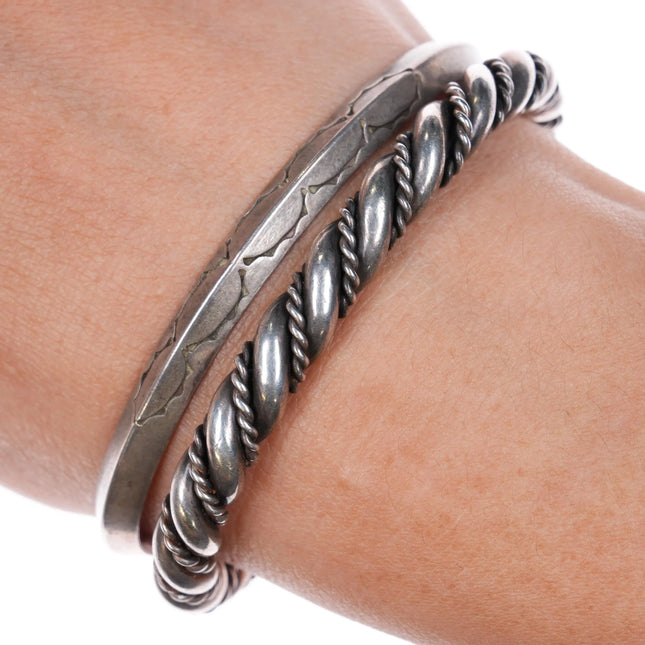 6-6.25" Navajo sterling silver carinated/twisted wire stacking cuff bracelets pr - Estate Fresh Austin