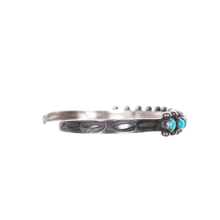 6.35" c1940 Zuni stamped sterling silver snake eye turquoise row cuff bracelet - Estate Fresh Austin