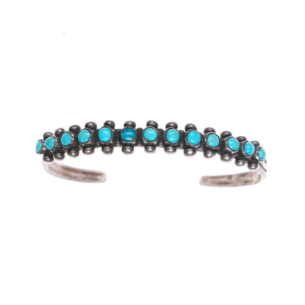 6.35" c1940 Zuni stamped sterling silver snake eye turquoise row cuff bracelet - Estate Fresh Austin