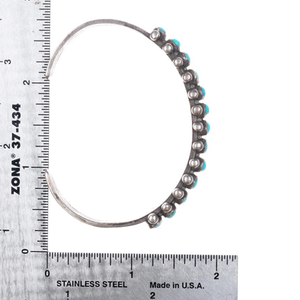 6.35" c1940 Zuni stamped sterling silver snake eye turquoise row cuff bracelet - Estate Fresh Austin