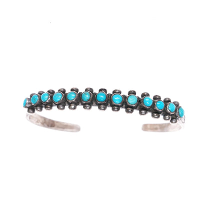 6.25" c1940 Zuni stamped sterling silver snake eye turquoise row cuff bracelet - Estate Fresh Austin