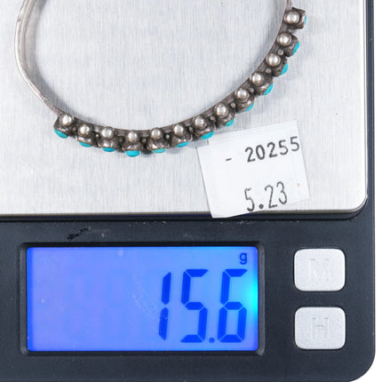 6.25" c1940 Zuni stamped sterling silver snake eye turquoise row cuff bracelet - Estate Fresh Austin