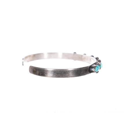 6.3" 50's-60's Zuni carved turquoise row cuff bracelet sterling silver - Estate Fresh Austin