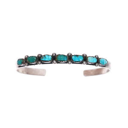 6.3" 50's-60's Zuni carved turquoise row cuff bracelet sterling silver - Estate Fresh Austin