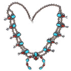 1970's Sterling silver Turquoise/Coral Navajo squash blossom necklace patriotic - Estate Fresh Austin