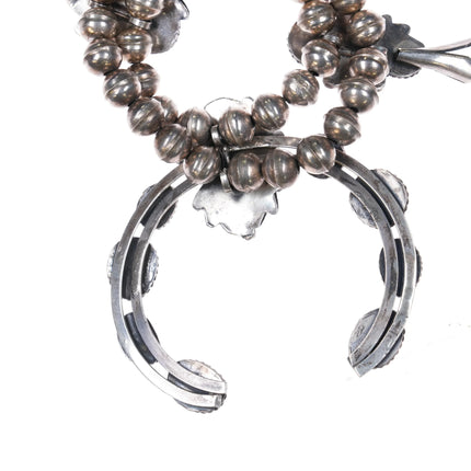 1970's Sterling silver Turquoise/Coral Navajo squash blossom necklace patriotic - Estate Fresh Austin