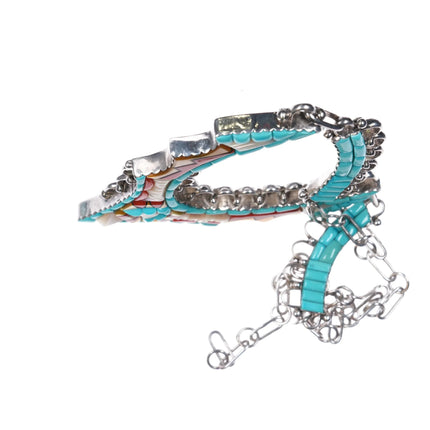 Carolyn Bobelu Zuni Sterling silver coral turquoise cobblestone inlay necklace - Estate Fresh Austin