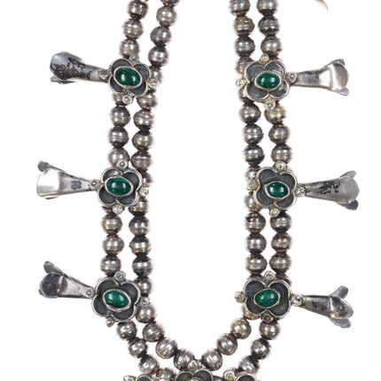 1970's Malachite smaller sterling silver Navajo squash blossom necklace - Estate Fresh Austin