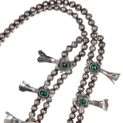 1970's Malachite smaller sterling silver Navajo squash blossom necklace - Estate Fresh Austin