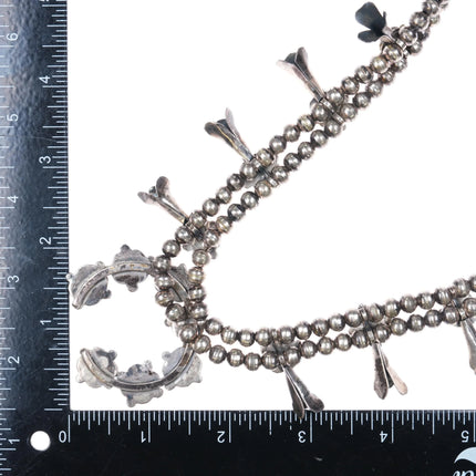 1970's Malachite smaller sterling silver Navajo squash blossom necklace - Estate Fresh Austin