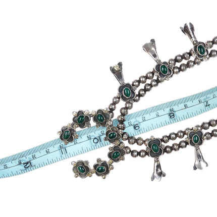 1970's Malachite smaller sterling silver Navajo squash blossom necklace - Estate Fresh Austin