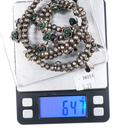 1970's Malachite smaller sterling silver Navajo squash blossom necklace - Estate Fresh Austin