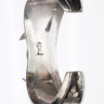 6.25" Gilbert Ortega Navajo sterling silver-turquoise, coral watch cuff bracelet - Estate Fresh Austin