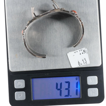 6.25" Gilbert Ortega Navajo sterling silver-turquoise, coral watch cuff bracelet - Estate Fresh Austin