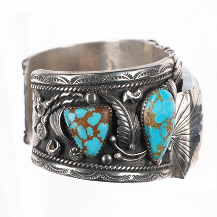 7" Vintage J Tso Navajo sterling silver #8 Turquoise watch cuff bracelet w/Timex - Estate Fresh Austin