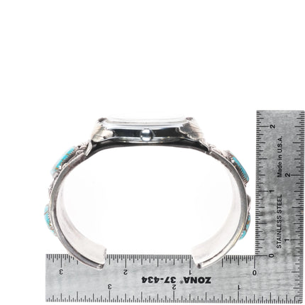 7" Vintage J Tso Navajo sterling silver #8 Turquoise watch cuff bracelet w/Timex - Estate Fresh Austin