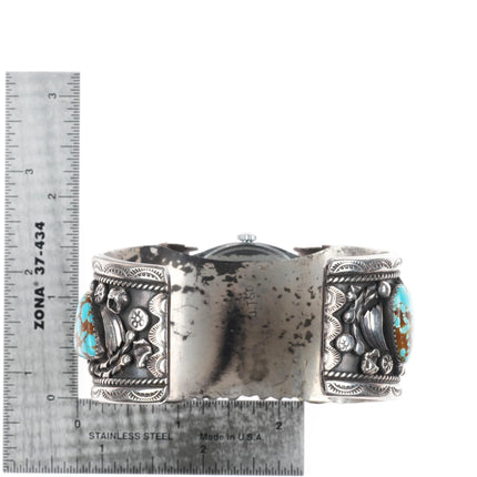 7" Vintage J Tso Navajo sterling silver #8 Turquoise watch cuff bracelet w/Timex - Estate Fresh Austin