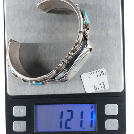 7" Vintage J Tso Navajo sterling silver #8 Turquoise watch cuff bracelet w/Timex - Estate Fresh Austin