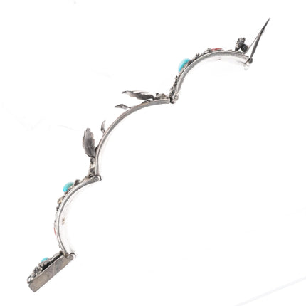 6" Angela Lee Navajo sterling silver, coral, turquoise flexible watch bracelet - Estate Fresh Austin