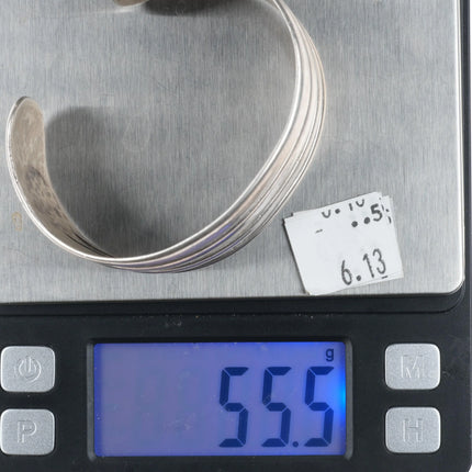 6.9" Vintage Navajo 4 shank ribbed hand stamped sterling silver cuff bracelet - Estate Fresh Austin