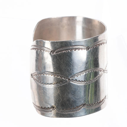 6.75" Vintage Navajo Hand stamped sterling silver wide band cuff bracelet - Estate Fresh Austin