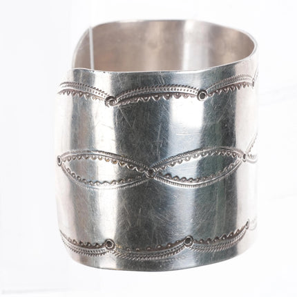6.75" Vintage Navajo Hand stamped sterling silver wide band cuff bracelet - Estate Fresh Austin
