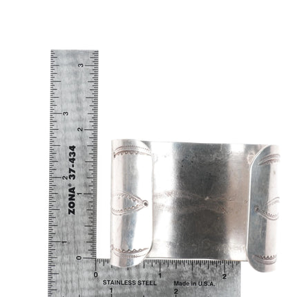 6.75" Vintage Navajo Hand stamped sterling silver wide band cuff bracelet - Estate Fresh Austin