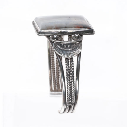 6.6" 30's-40's Navajo petrified wood twisted sterling silver wire cuff bracelet - Estate Fresh Austin