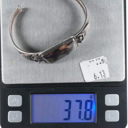 6.6" 30's-40's Navajo petrified wood twisted sterling silver wire cuff bracelet - Estate Fresh Austin