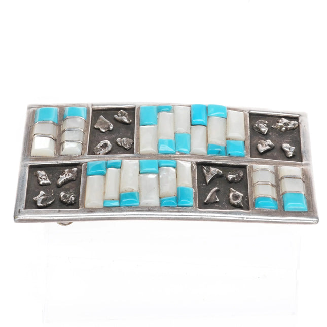 Vintage Navajo Gilbert Ortega shop sterling silver, turquoise/shell belt buckle - Estate Fresh Austin