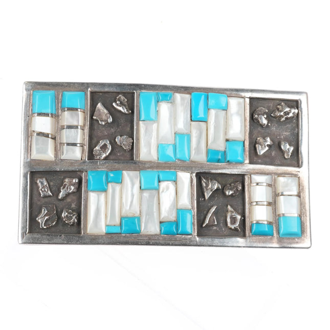 Vintage Navajo Gilbert Ortega shop sterling silver, turquoise/shell belt buckle - Estate Fresh Austin