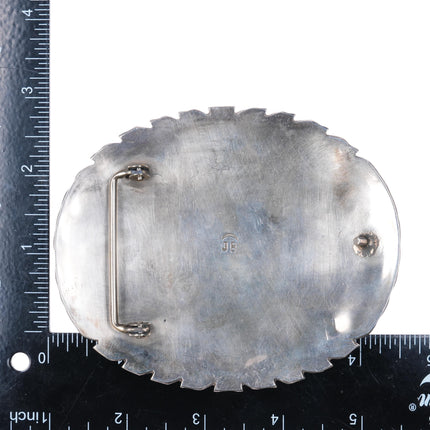 Huge JB 70's-80's Vintage Navajo sterling silver inlaid belt buckle turquoise - Estate Fresh Austin