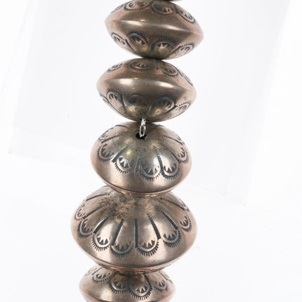 27" Leo Yazzie Navajo pearls necklace Hand stamped Sterling silver beaded - Estate Fresh Austin