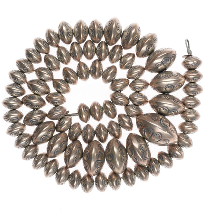 27" Leo Yazzie Navajo pearls necklace Hand stamped Sterling silver beaded - Estate Fresh Austin