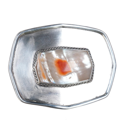 Vintage sterling silver mother of pearl/spiny oyster Spondylus belt buckle - Estate Fresh Austin