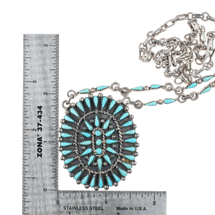 Vintage BY Turquoise Cluster sterling silver pendant necklace possibly Zuni - Estate Fresh Austin