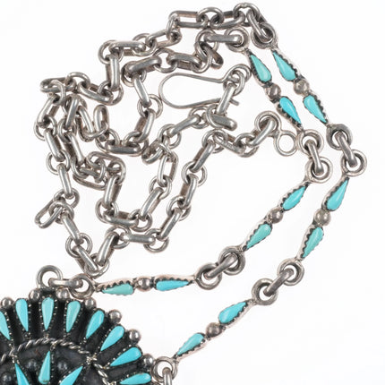 Vintage BY Turquoise Cluster sterling silver pendant necklace possibly Zuni - Estate Fresh Austin