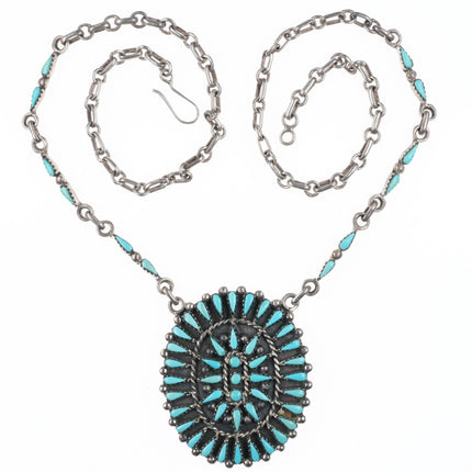 Vintage BY Turquoise Cluster sterling silver pendant necklace possibly Zuni - Estate Fresh Austin