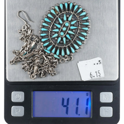 Vintage BY Turquoise Cluster sterling silver pendant necklace possibly Zuni - Estate Fresh Austin