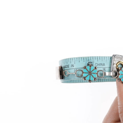 6.5" ECY Zuni sterling silver turquoise flush inlay link bracelet - Estate Fresh Austin
