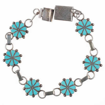 6.5" ECY Zuni sterling silver turquoise flush inlay link bracelet - Estate Fresh Austin