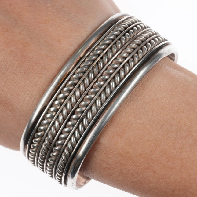 6.5" Tom Hawk Navajo sterling silver wide band twisted wire cuff bracelet - Estate Fresh Austin