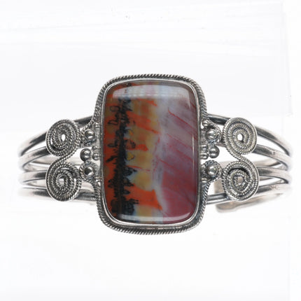6.7" 30's-40's Navajo sterling silver petrified wood twisted wire cuff bracelet - Estate Fresh Austin