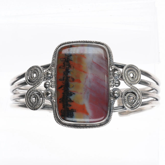 6.7" 30's-40's Navajo sterling silver petrified wood twisted wire cuff bracelet - Estate Fresh Austin
